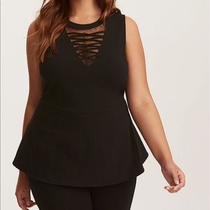 Lace Up Mesh Peplum Top